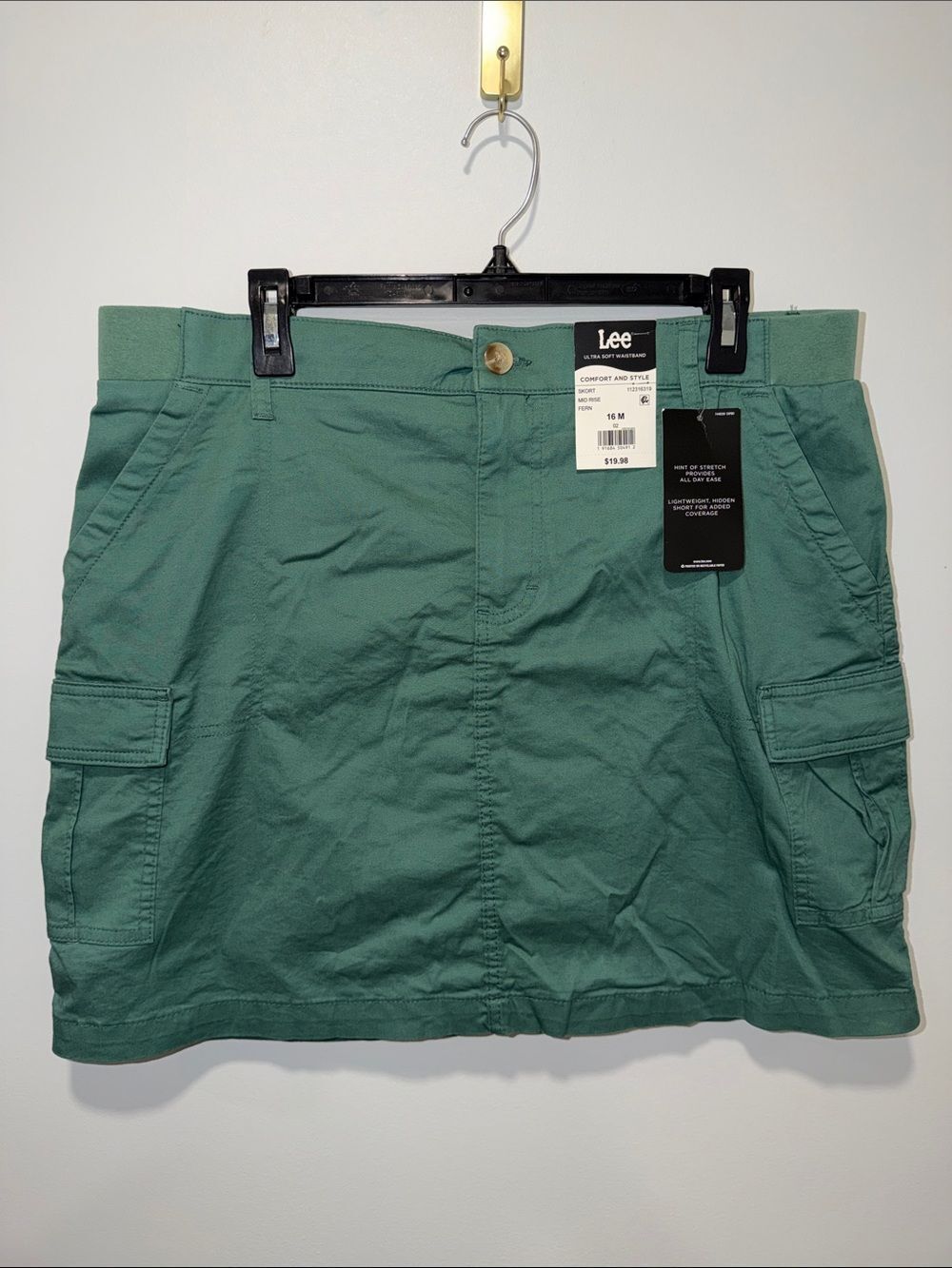 Lee 16 Fern Green Ultra Soft Waistband Mid Rise Regular Fit Cargo Skort